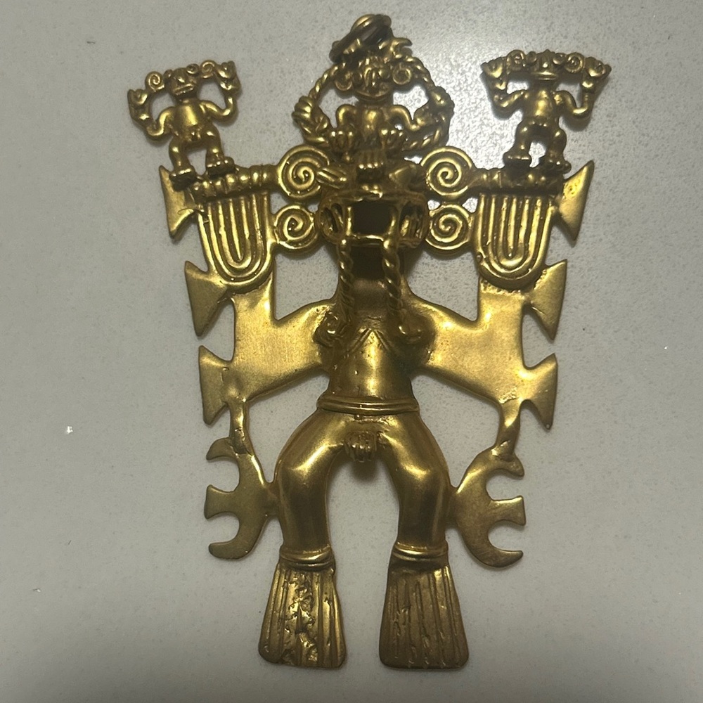 Quetzalcoatl Aztec Pendant 2.5 Inches Antique Gold Tone